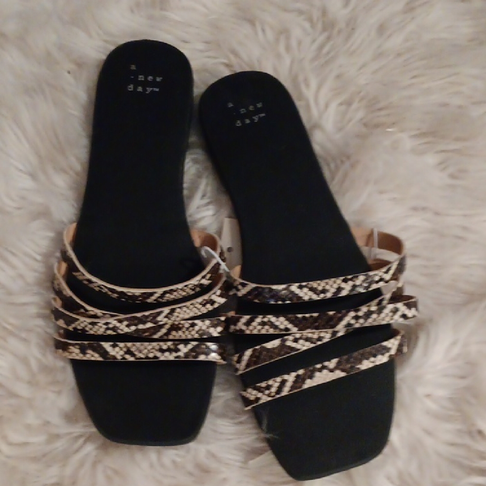 Black Snake-Print Slide Sandals
